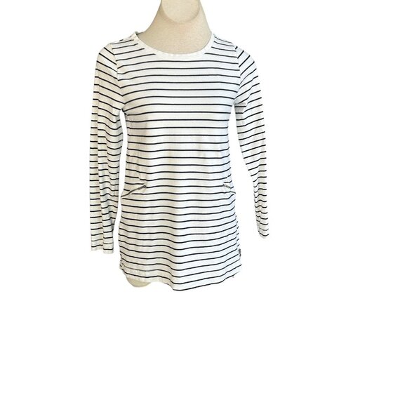 Merona Black and White Striped Stretch Cotton Casual Tunic Top Zip Pockets - Picture 1 of 7